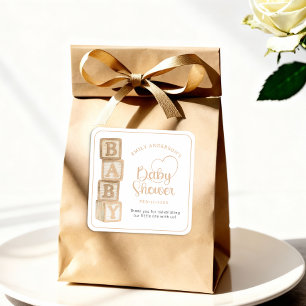 Taupe Baby Blocks Baby Shower Favor Sticker