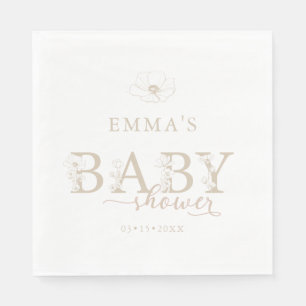 Taupe Baby Shower   Elegant Wildflower Floral Napkin
