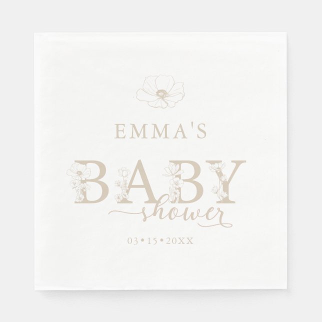 Taupe Baby Shower | Elegant Wildflower Floral Napkin (Front)