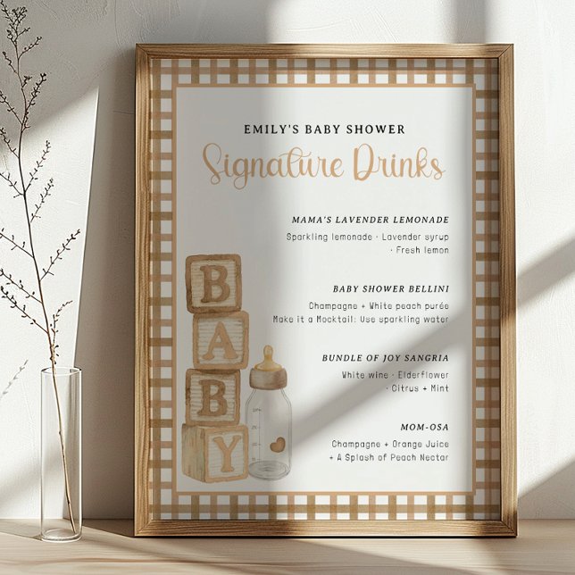 Taupe Baby Shower Signature Drinks Sign Printable (Baby Shower Signature Drinks)