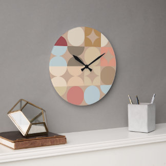 Taupe Beige Blush Pink Light Blue Retro Pattern Large Clock