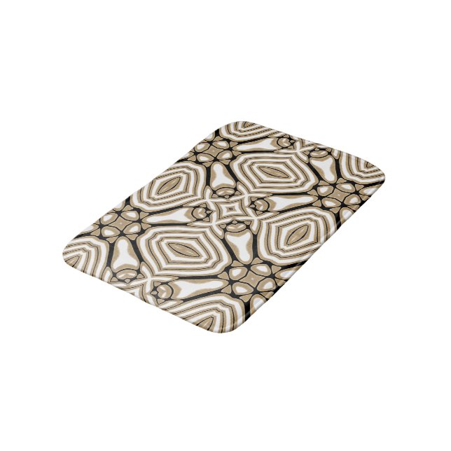 Taupe Beige Brown Black White Orient Art Pattern Bath Mat (Angled)