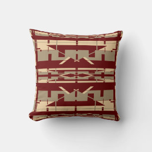 Taupe Beige Burgundy Southwest Symmetrical Mosaics Cushion