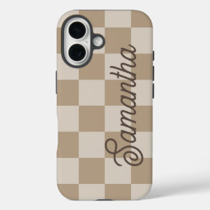 Taupe Beige Checkers Script Name iPhone 16 Case