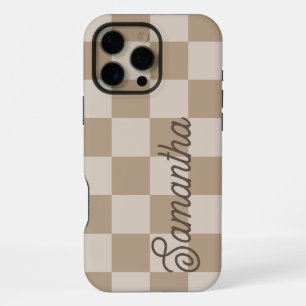 Taupe Beige Checkers Script Name iPhone 16 Pro Max Case