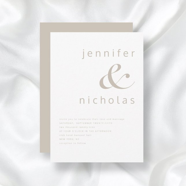 Taupe Beige Elegant Modern Typography Wedding Invitation (Front / Taupe Beige Elegant Modern Typography Wedding Invitation)