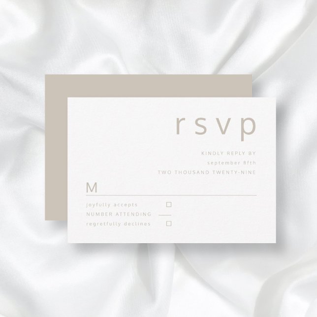 Taupe Beige Minimalist Typography Wedding  RSVP Card (Creator Uploaded)