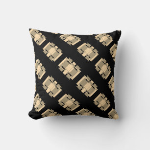 Taupe Beige on Black Diagonal Large Art Tiles Cushion