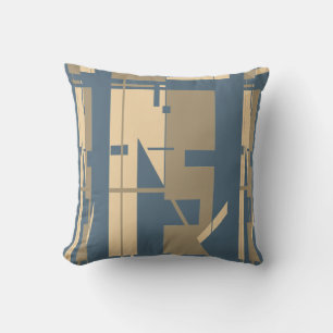 Taupe Beige Slate Blue Southwest Art Look Mosaic Cushion