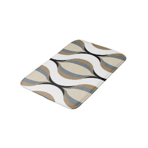 Taupe Beige Tan Grey White Black Ogee Waves Bath Mat