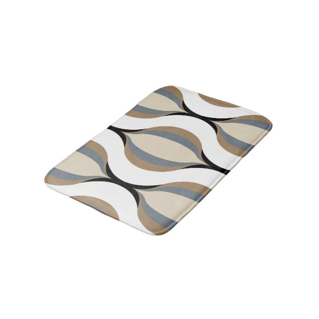Taupe Beige Tan Grey White Black Ogee Waves Bath Mat (Angled)
