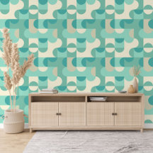 Taupe Beige Teal Blue Mint Green Circles Pattern