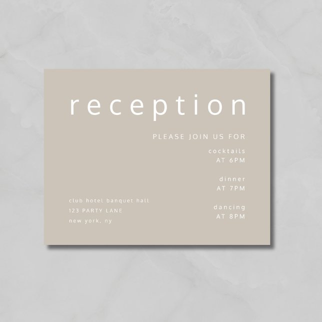Taupe Beige Typography Elegant Wedding Reception Enclosure Card (Elegant Taupe Wedding Reception Enclosure Card)