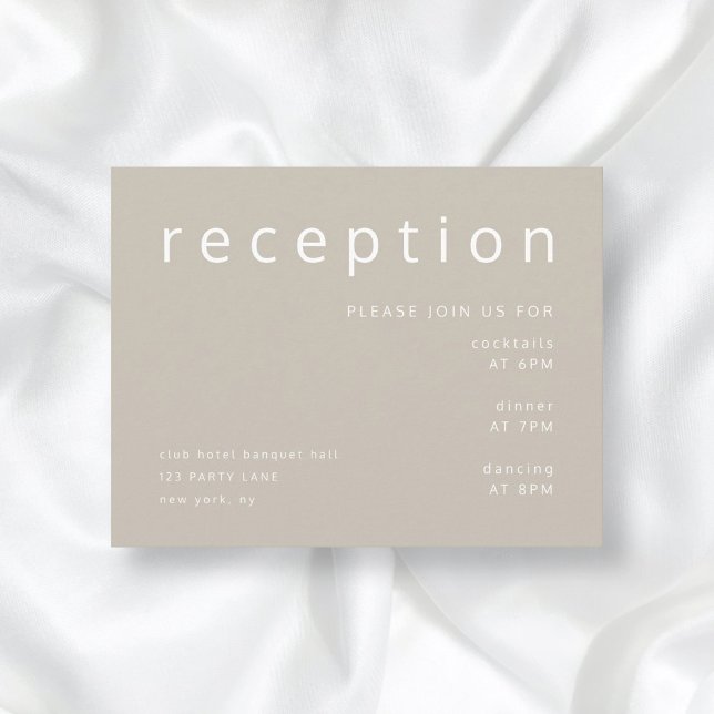 Taupe Beige Typography Elegant Wedding Reception Enclosure Card (Creator Uploaded)