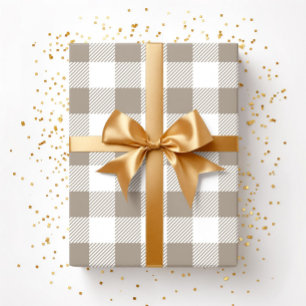 Taupe Beige White Plaid Pattern Wrapping Paper
