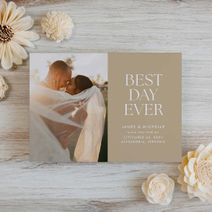 Taupe Best Day Ever Wedding Announcement