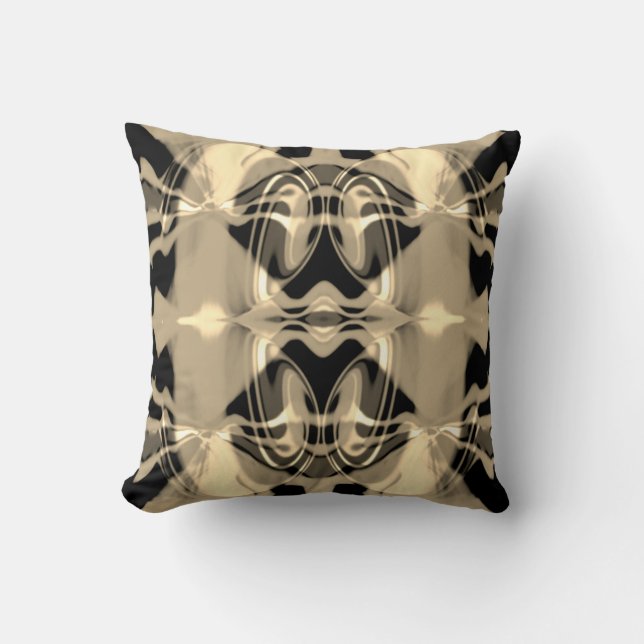 Taupe Black Cream Swirling Mediterranean Mosaic Cushion (Front)