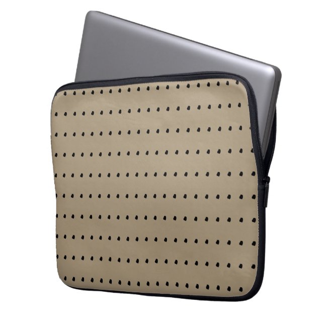 Taupe Black Polka Dots Pattern Laptop Sleeve (Front Left)
