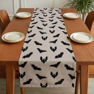 Taupe Black Spooky Bats Haunted Vintage Halloween Short Table Runner