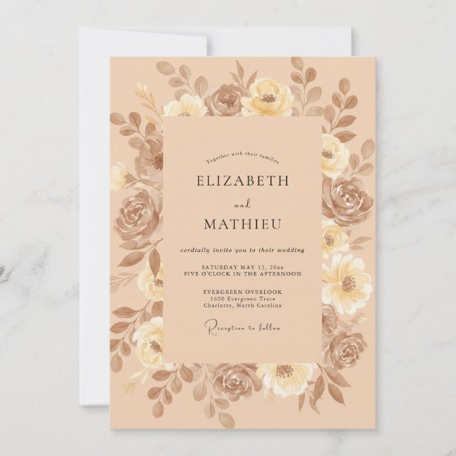 Taupe Blush Champagne Leafy Wedding Invitation (Front)
