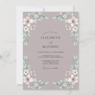 Taupe Blush Leafy Wedding Invitation