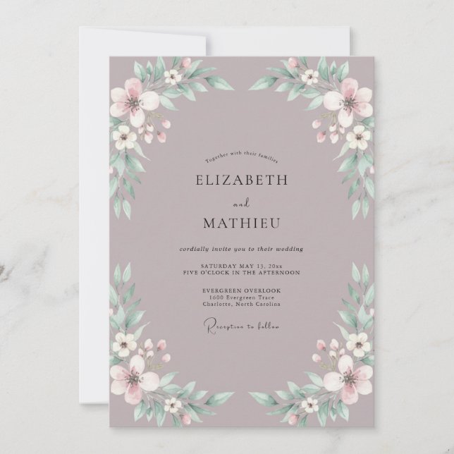 Taupe Blush Leafy Wedding Invitation (Front)