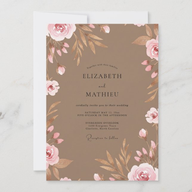 Taupe Blush Petal Wedding Invitation (Front)
