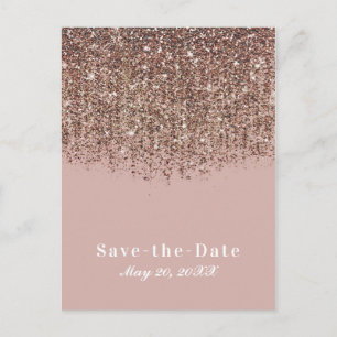 Taupe Blush Pink Rose Bronze Glitter Save the Date Announcement Postcard