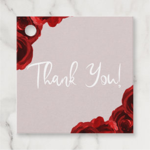 Taupe Blush Red Watercolor Roses Modern Wedding Favour Tags