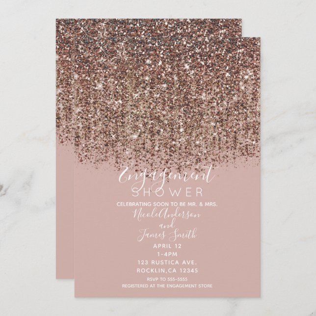 Taupe Blush Rose Gold Glitter Engagement Shower Invitation (Front/Back)