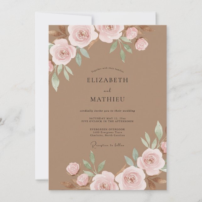 Taupe Blush Watercolor Wedding Invitation (Front)