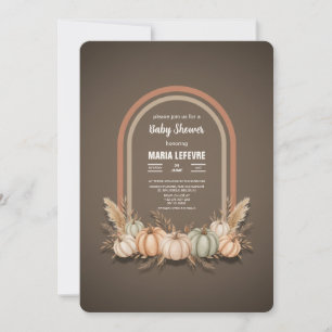 Taupe Boho Arch Pumpkin Fall Baby Shower Invitation