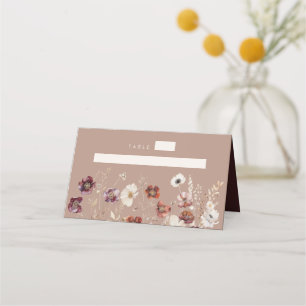 Taupe Boho Fall Wildflower Wedding Place Card
