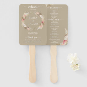 Taupe Boho Floral Wedding Program hand Fan