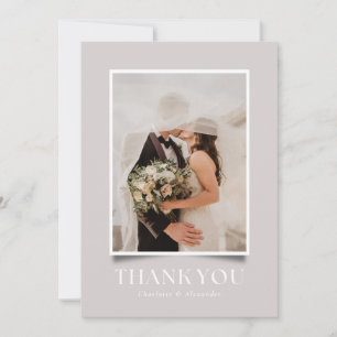 Taupe Bold Typography Photo Frame Wedding Thank Yo Invitation