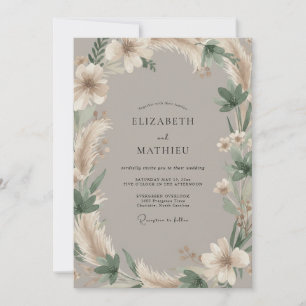 Taupe Botanical Arch Wedding Invitation