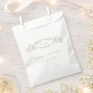 Taupe  botanical crest monogram wedding favour bags