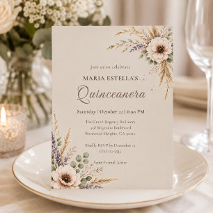 Taupe Botanical Quinceañera Invitation