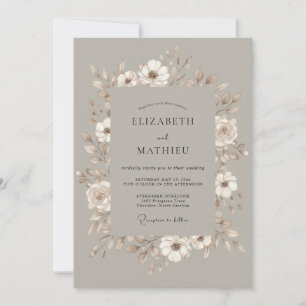 Taupe Botanical Romance Wedding Invitation
