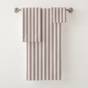 Taupe brown and white candy stripes bath towel set