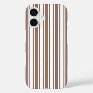 Taupe brown and white candy stripes iPhone 16 case
