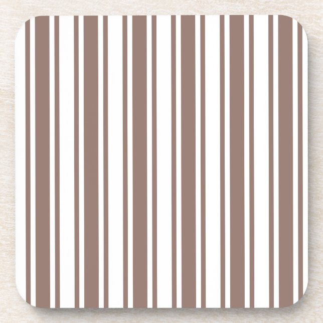Taupe brown and white candy stripes coaster (Front)