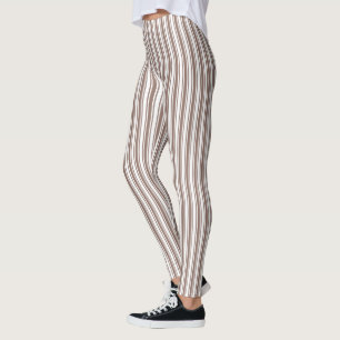 Taupe brown and white candy stripes leggings