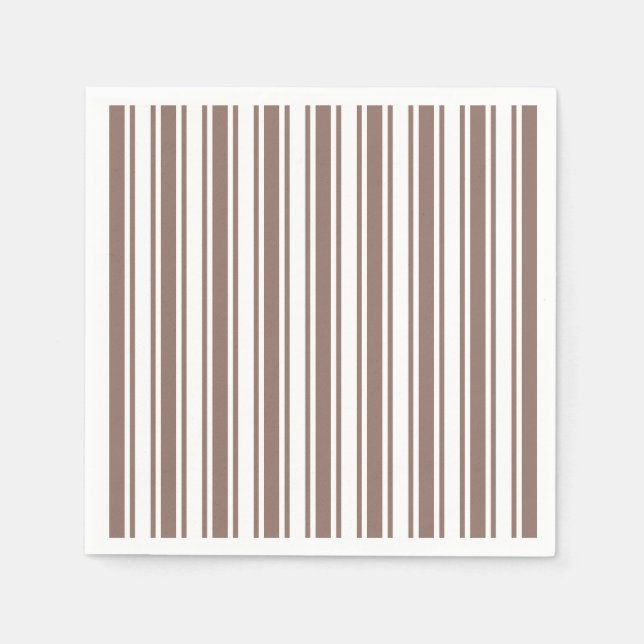 Taupe brown and white candy stripes napkin (Front)