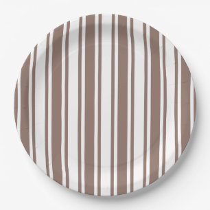 Taupe brown and white candy stripes paper plate