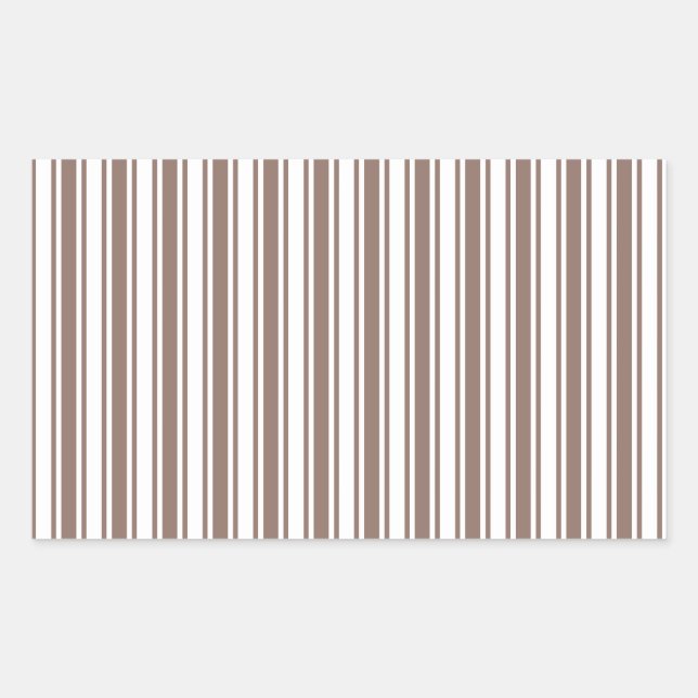 Taupe brown and white candy stripes rectangular sticker (Front)