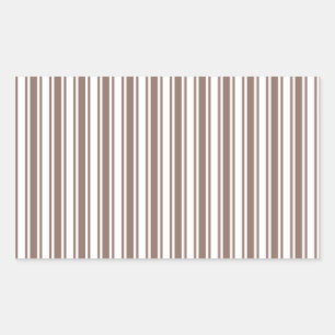 Taupe brown and white candy stripes rectangular sticker