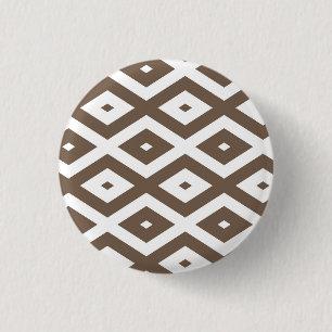 Taupe brown and white diamond pattern 3 cm round badge