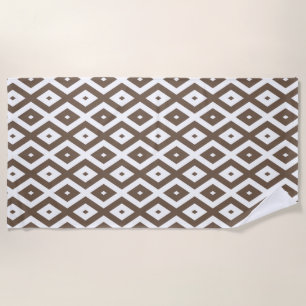 Taupe brown and white diamond pattern beach towel