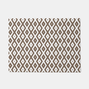 Taupe brown and white diamond pattern doormat